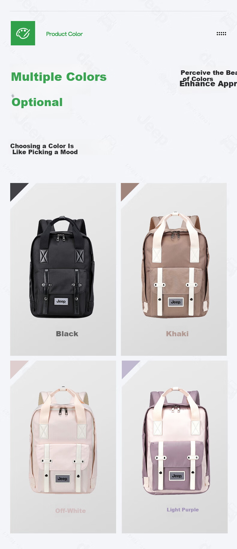 JEEP Middle School Student Backpack Unisex High School Large Capacity Water-Resistant Simple Double Shoulder Bag 3