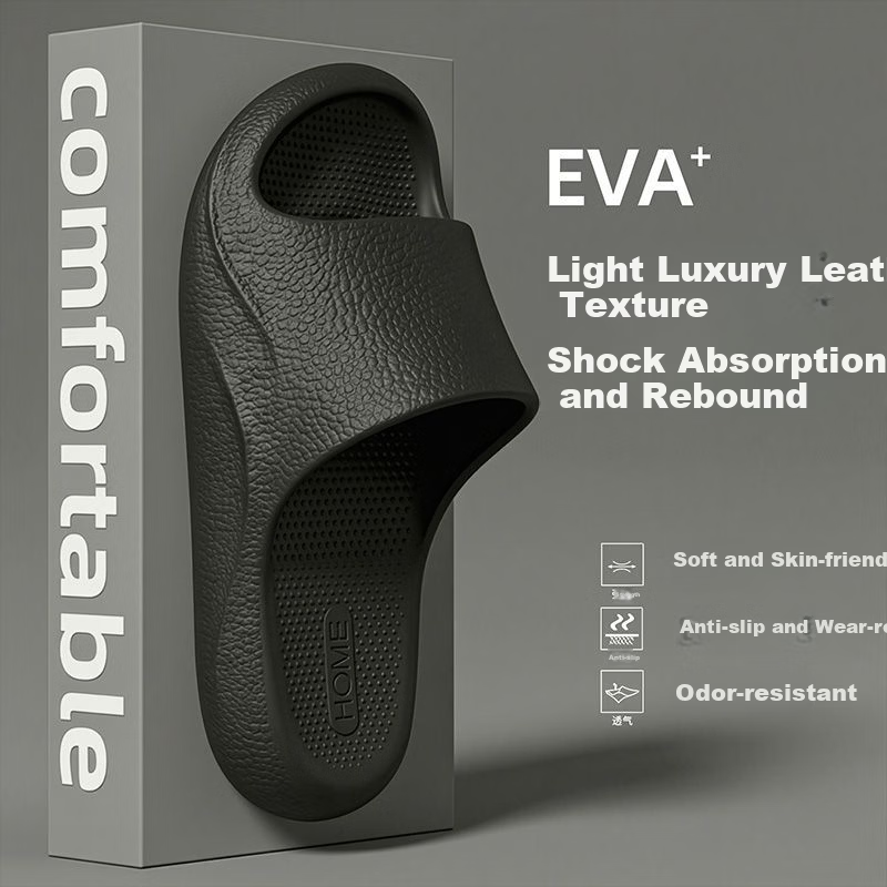 ABFE Men's Cushioned Slippers Home Bathroom Non-Slip Odor-Resistant Thick Sole Couple's Black Sandals Size 40-41