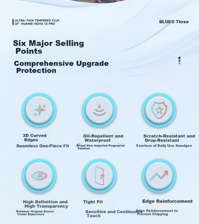 BLUEO Screen Protector for Huawei nova14pro/13pro/12pro, nova12ultra Tempered Glass Full Glue Curved HD Anti-Fingerprint Drop and Scratch Resistant Protective Film 2