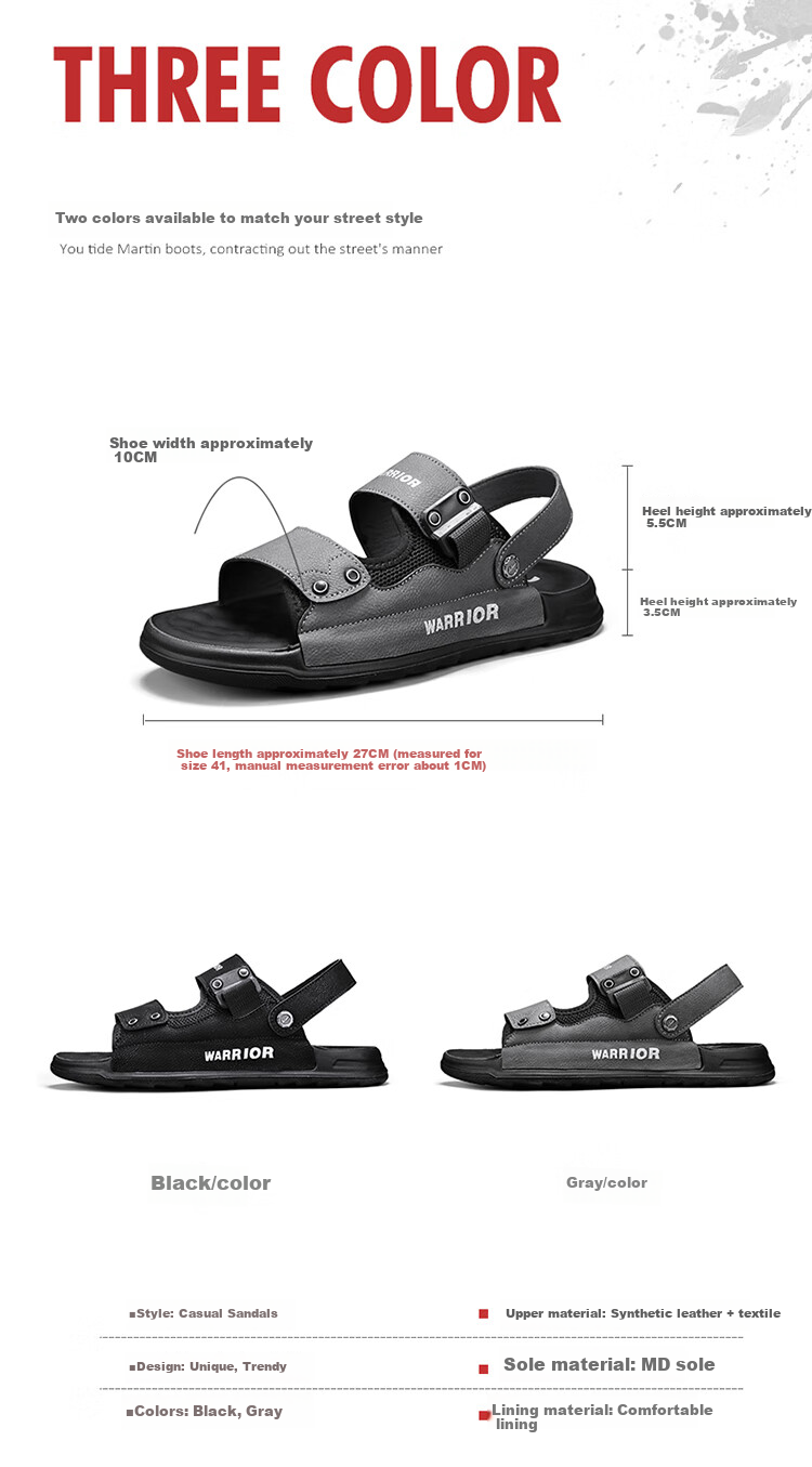 Huili Men's Shoes, Summer New Style Sandals, Soft-Soled Casual Versatile Slippers, Dual-Use Shoes for Men, 1329 Gray-Black, Size 41 3