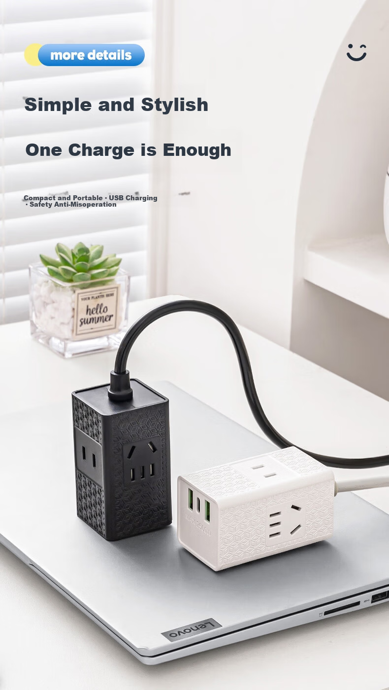 Sushiermo 2-Prong Plug 2-Socket Power Strip, 3 Outlets 2U1C 1.5m Multifunctional Travel Power Strip for Japan/Thailand/Philippines Two-Prong Extension Cord 1