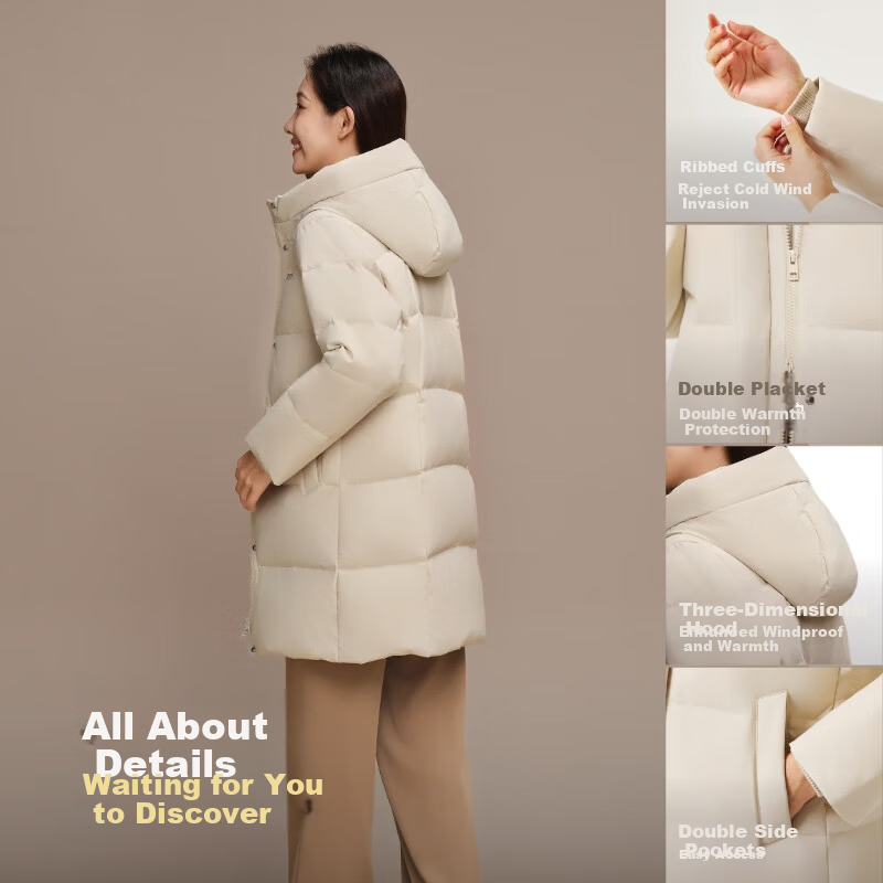 Bosideng Women's Winter Down Jacket Loose Comfortable Mid-Length Fashion Casual Thickened Hooded Versatile Coat
