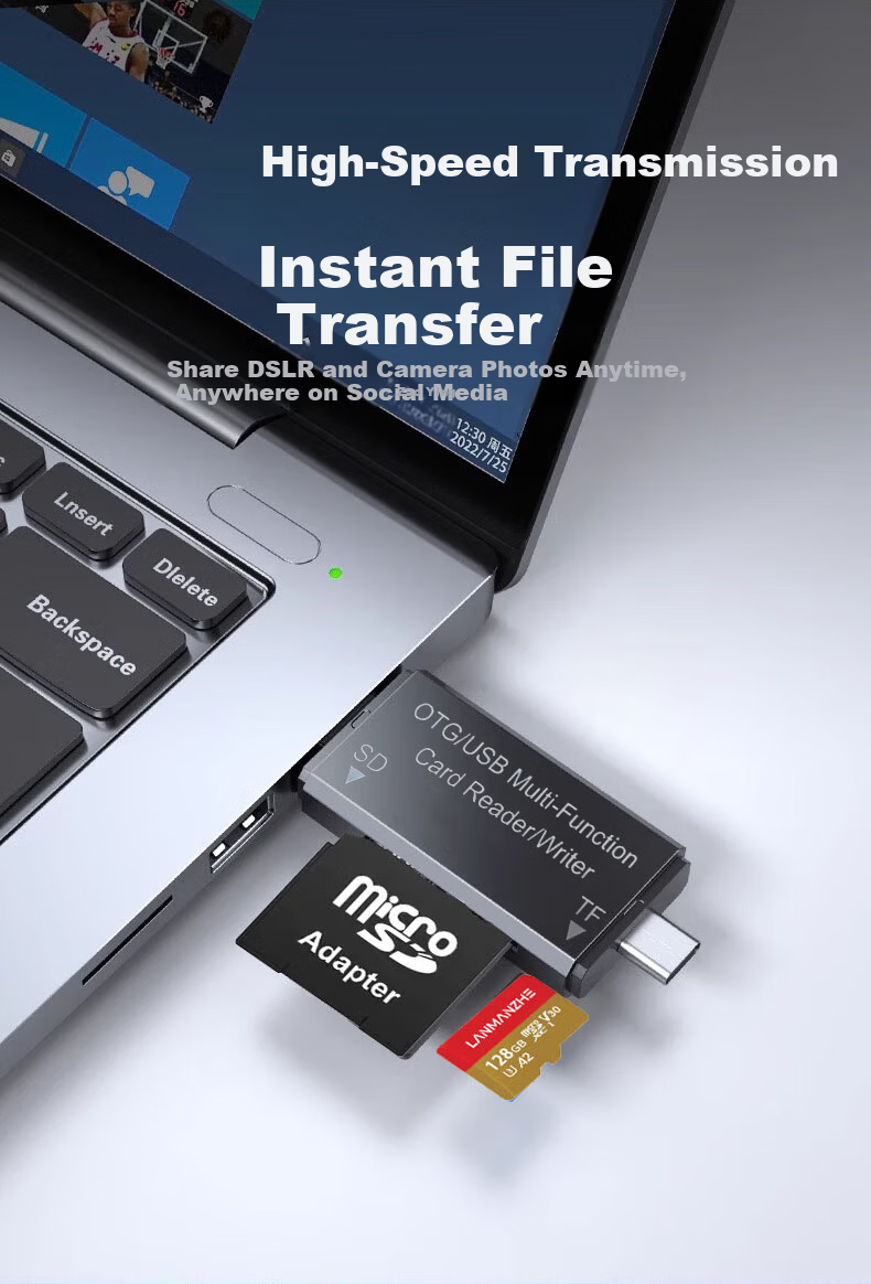 ShiliFan USB/Type-C 3.2 High-Speed Card Reader SD/TF Dual Card Compatible with Computer Tablet Phone DJI Pocket 4/3 Drone Apple 17/16 Sports Camera 3