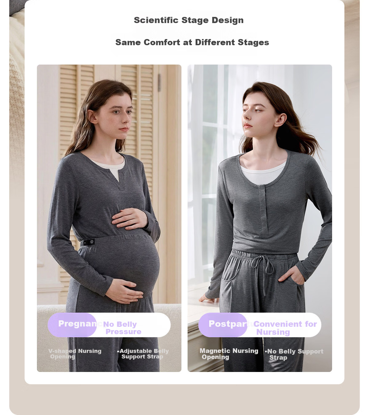 JOYNCLEON Bamboo Fiber Maternity Pajamas Spring Summer Nursing Postpartum Pregnancy L jyz204870 3