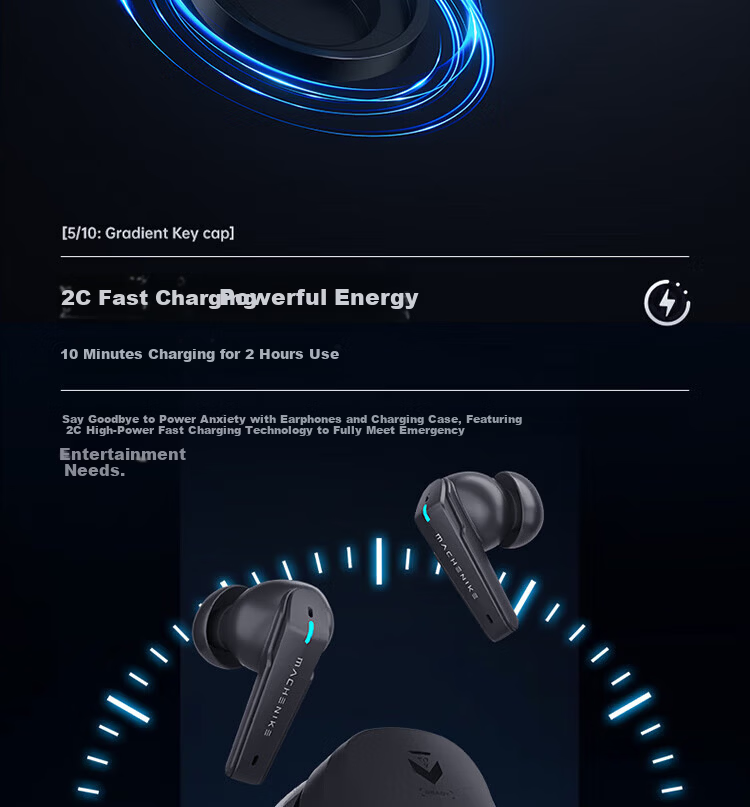 MACHENIKE TH60 Bluetooth Wireless Earbuds Apple Android True Wireless In-Ear Bluetooth 5.4 Sports Earphones Long Battery Life High-Quality Sound White 8