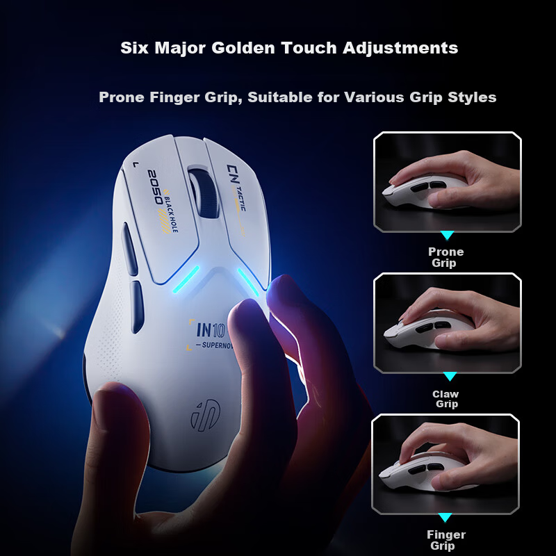 INPHIC IN10R Wireless Gaming Mouse Wired Bluetooth Tri-Mode PAW3395 Lightweight Right-Hand Ergonomic Claw Grip 26,000 DPI 8K Report Rate Starry White