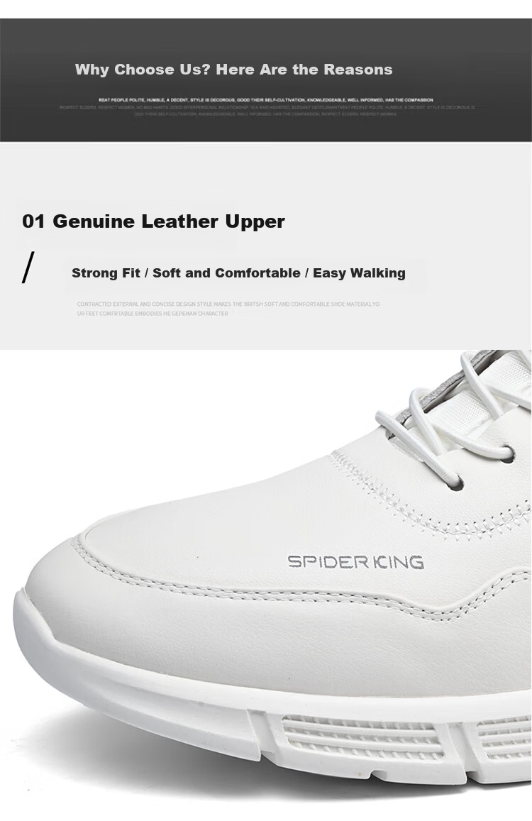 SPIDER KING Men's First Layer Cowhide Soft Surface Soft Sole Sports Shoes Lightweight Durable Casual Shoes 02965 White Size 40 8