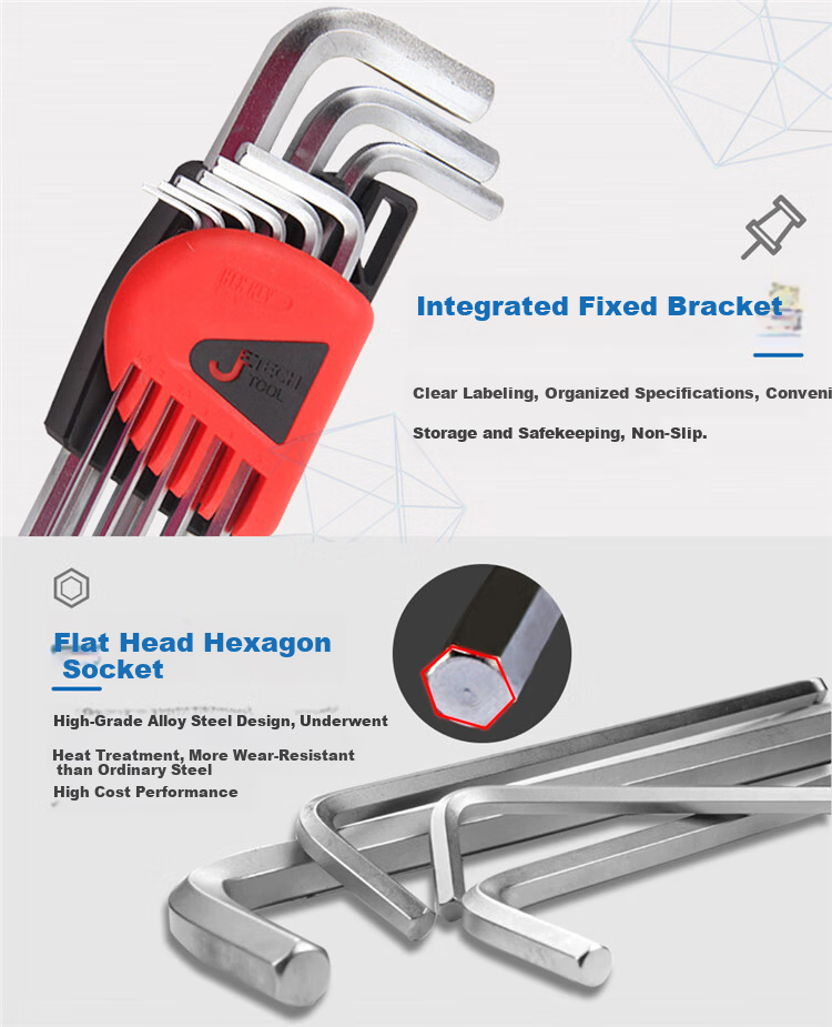 JETECH PM-C10 10-Piece Hex Key Wrench Set Flat Head Hex Key Screwdriver Home Mechanical Repair Tool Kit 4