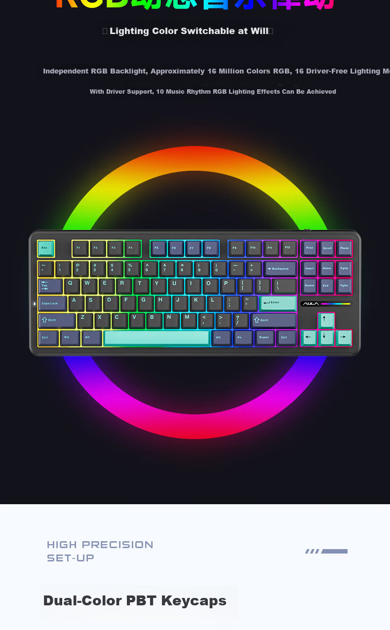 AULA F87Pro Wireless Customizable Mechanical Keyboard Bluetooth Wired Tri-mode 87 Keys Hot-swappable Gasket Structure Gaming Keyboard Black Mist Forged Carbon Liuli Switch 10