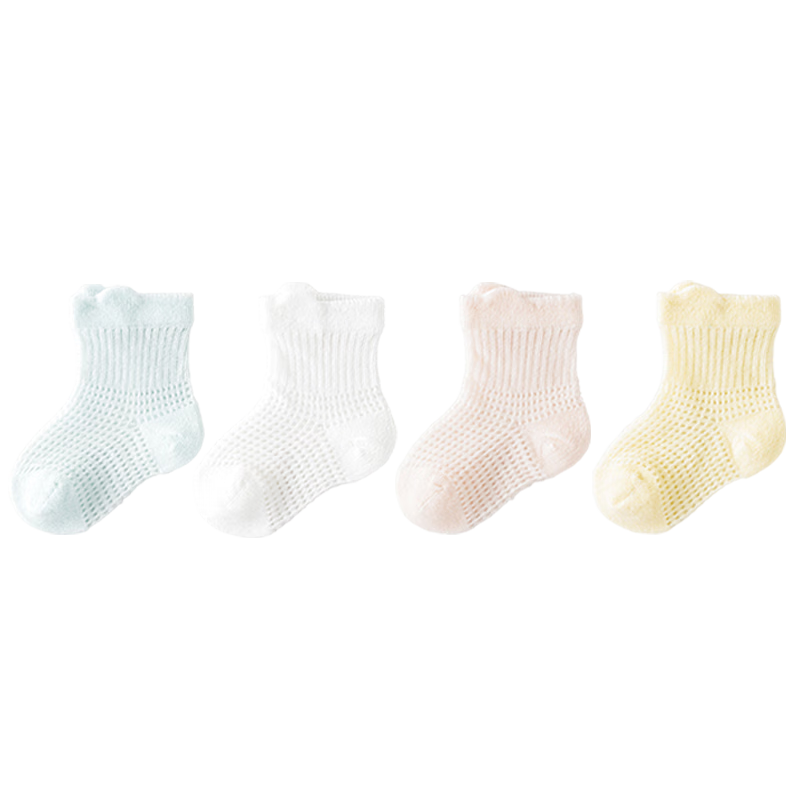 9i9 Baby Socks Summer Thin Breathable Mesh Seamless Combed Cotton Kids Anti-Mosquito Socks 4 Pairs for 1-3 Years Old
