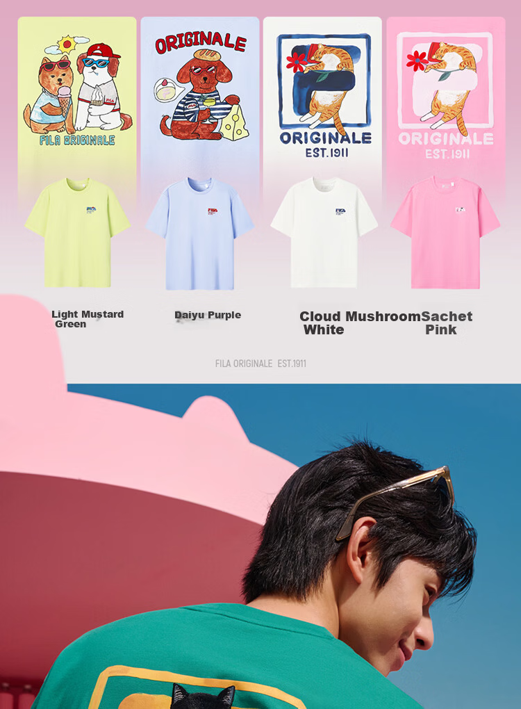FILA Official Couple's Knitted Short Sleeve Shirt 2026 Summer Fashion Casual Unisex Loose Cat Embroidery T-Shirt 4