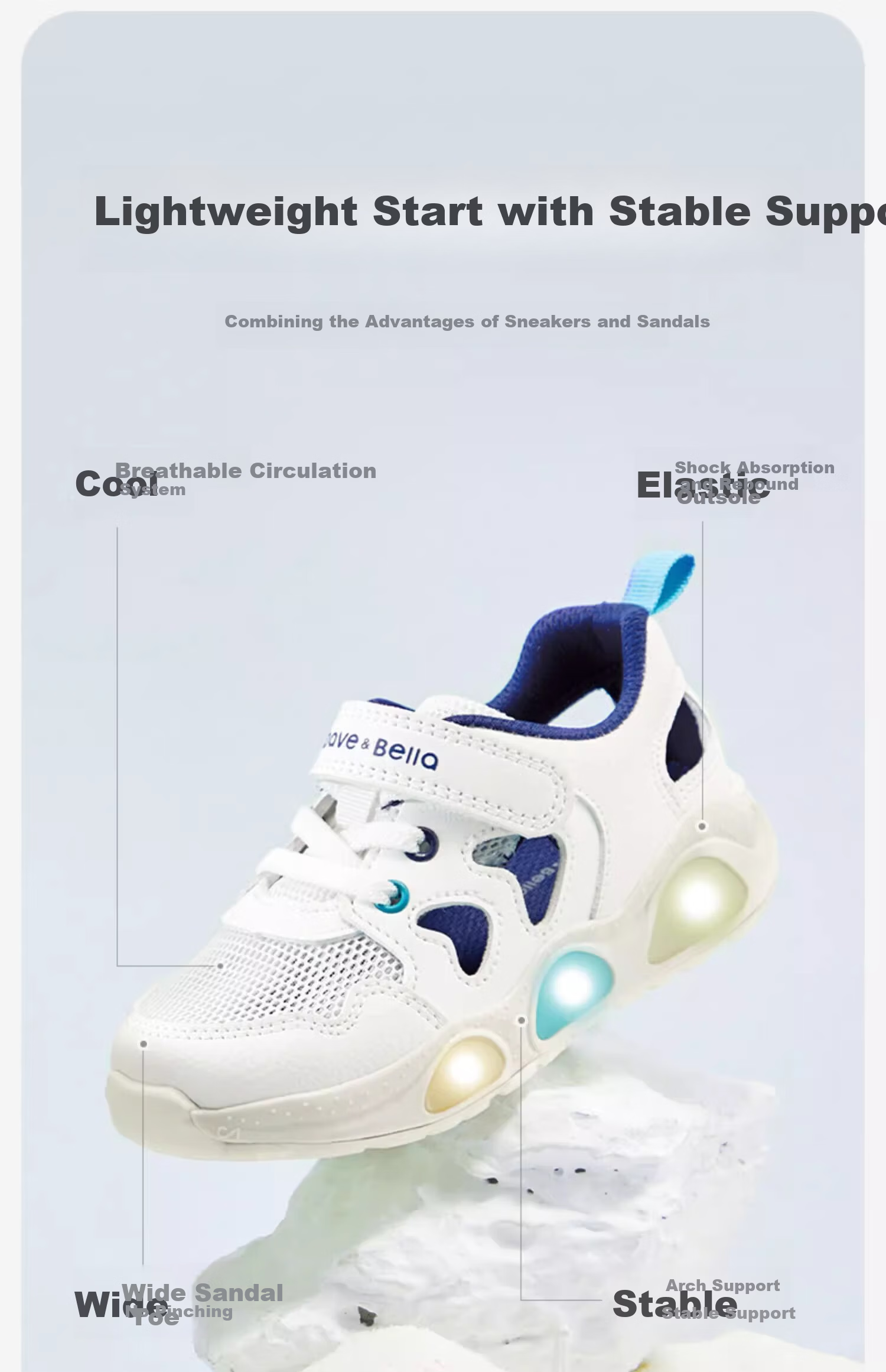 DAVE & BELLA Girls' Breathable Sandals, Boys' Stylish Light-Up Shoes, Summer Children's Non-Slip Walking Shoes 2