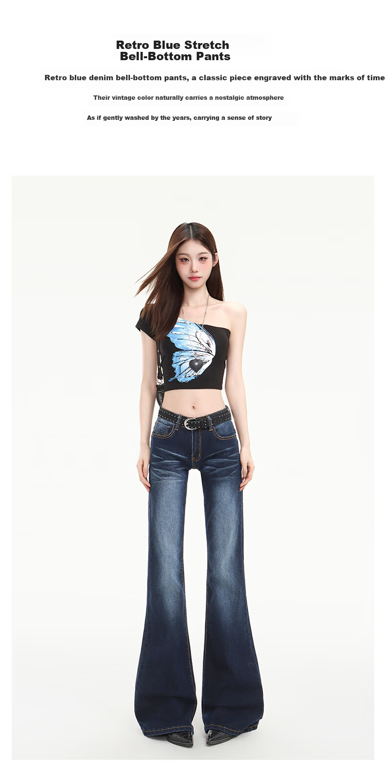 Pierre Cardin Women's Summer Denim Jeans American Style Low Waist Flared Loose Casual Long Pants Dark Blue L 17