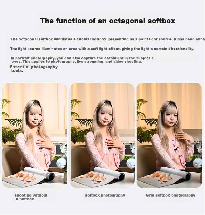 Jinbei KM Grid Softbox Deep Octagonal Spherical Foldable Portable On-Camera Light Video Live Soft Light Cover MINI Four-Claw KM-50CM Quick-Release Octagonal Grid Softbox 2