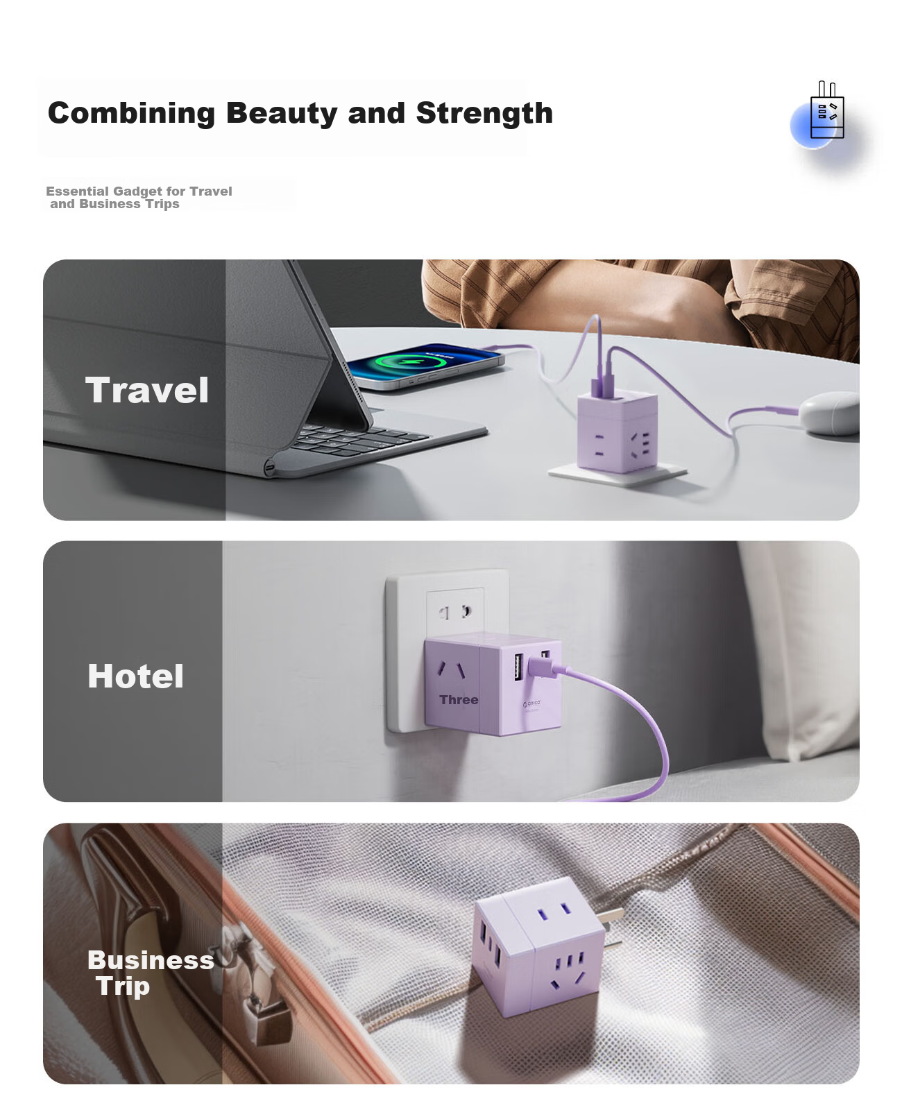 ORICO Cube Power Strip, One-To Adapter, USB Socket/power Bar/extension Cord, Type-C Port + USB Port + 4 Outlets, White 4