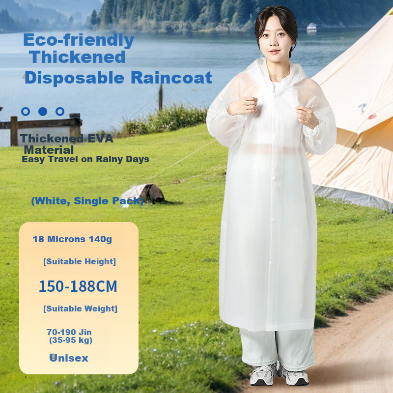 Lelandi Adult Long Thickened Waterproof Raincoat Portable Outdoor Cycling Hiking Rain Poncho White L1146