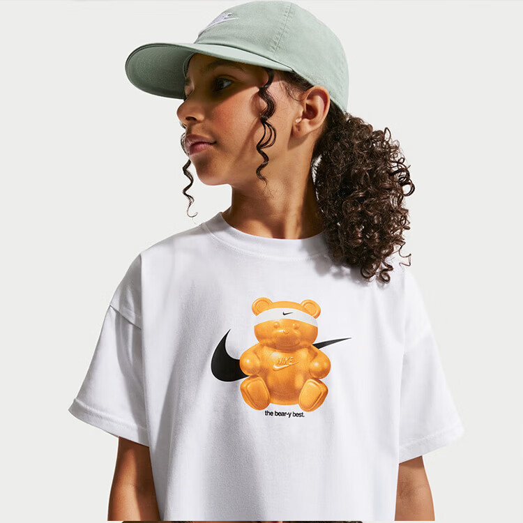 Nike Youth Sports T-Shirt Summer New Loose Fit Cotton Lightweight Casual Short Sleeve IO8121-100 White M 3