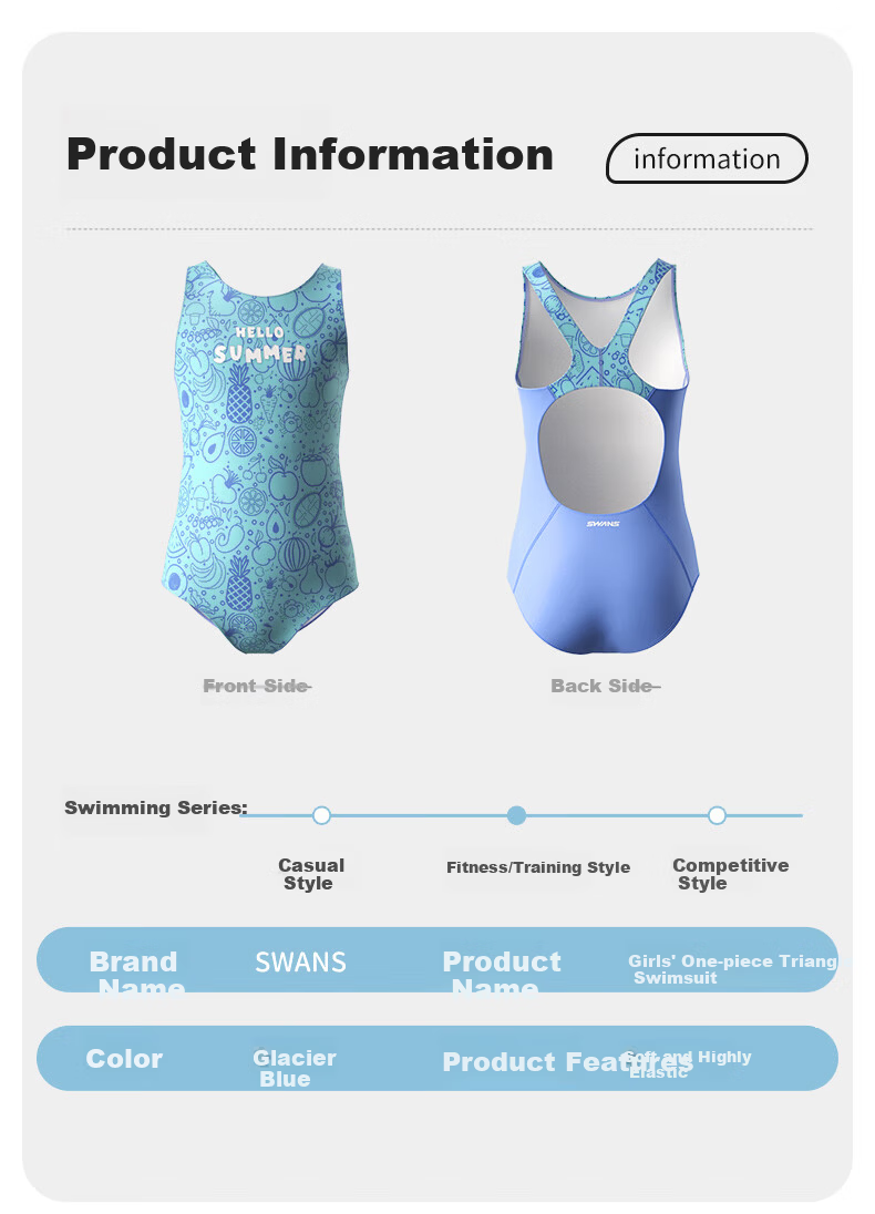 SWANS Girls' One-Piece Swimsuit, Professional Training, Quick-Dry Sports Swimwear, 243 Ice Blue, Size 120 3