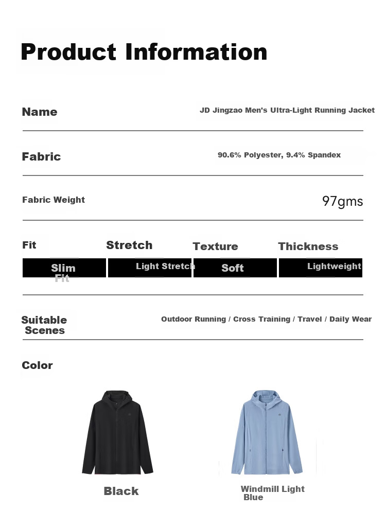 JD Jingzao Ultra-Light Three-Protection Running Sports Jacket Men Spring Outdoor Water-Repellent Breathable Sportswear Light Blue 3XL 39