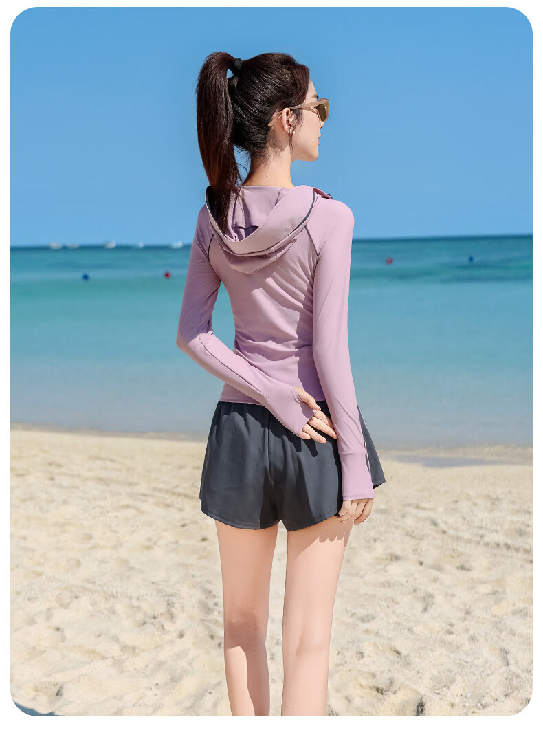 Xtep Women's Long Sleeve Hooded Two-Piece Slim Fit Conservative Casual Sports Swimsuit 7