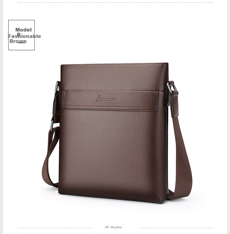 MEXICAN Men's Single-Shoulder Crossbody Handbag, Top-Grain Leather, Commuter Bag, Business Fashion, Travel-Friendly, Lightweight, Large Capacity, Birthday Gift 16