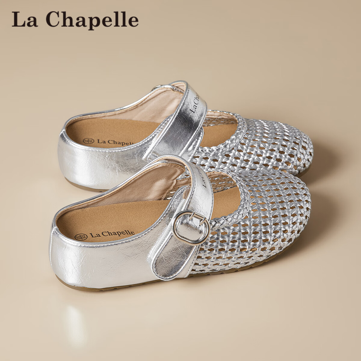 La Chapelle Women's Hollow Woven Slide Sandals Soft Sole Retro Two-Way Half Slippers JWGZ796 Silver Size 35