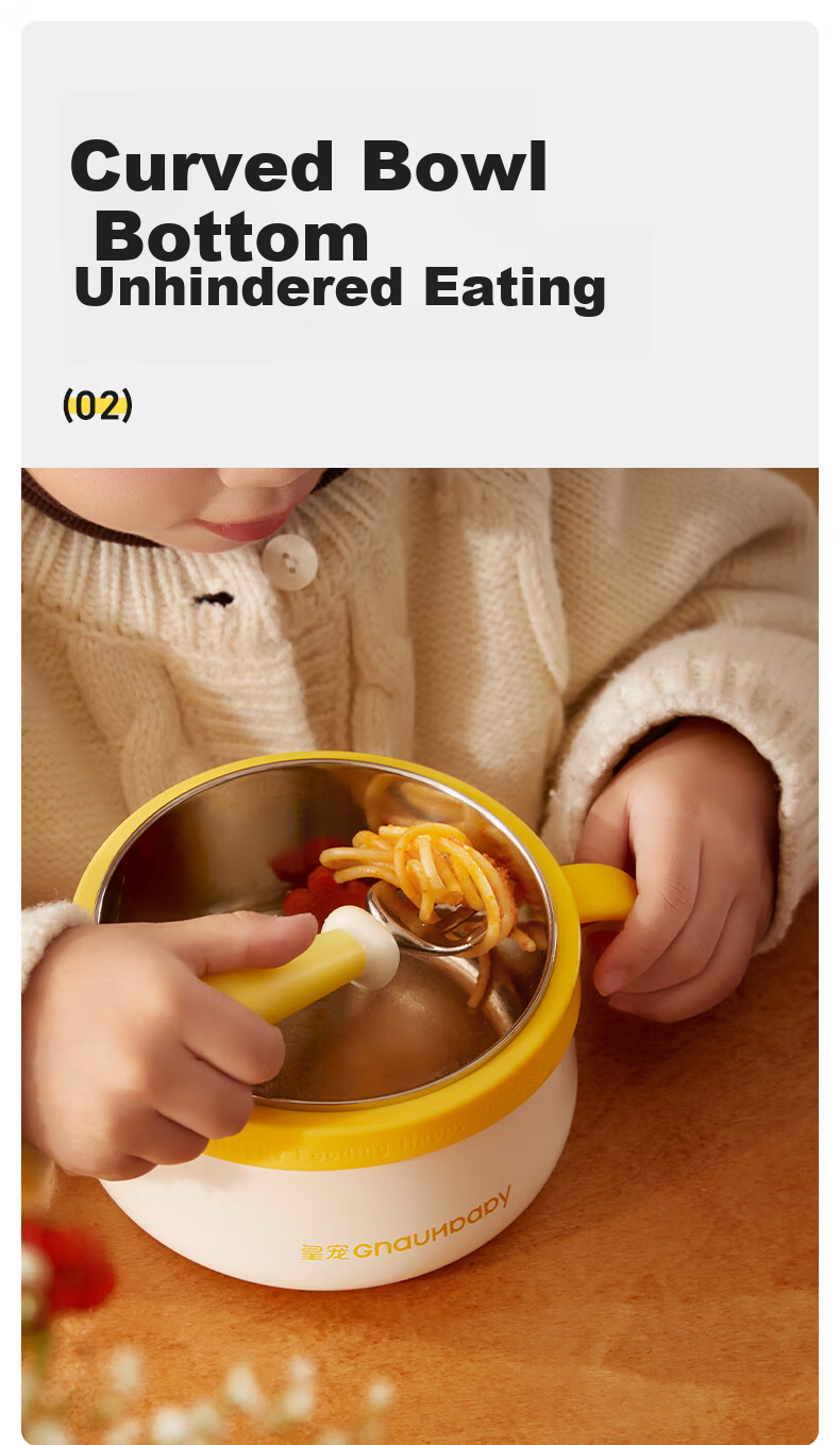 Huang Chong Children's Dining Bowl Baby Anti-Drop Anti-Scald Food Grade Stainless Steel Insulated Rice Bowl for Primary School Students 7