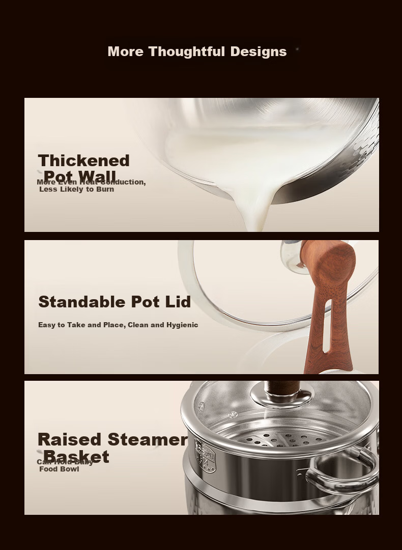 Shuangqi Pure Titanium Non-Coated Snow Pan Milk Pot Noodle Pot Baby Infant Food Steamer 18cm with Steaming Basket 15