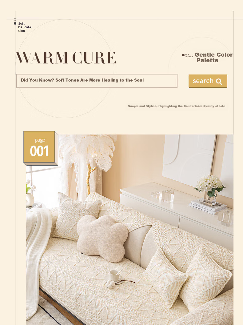 AVIVI Pure Cotton Sofa Cushion, All-Season Sofa Cover, Non-Slip Sofa Slipcover, Throw Pillow, Bay Window Pad, 90*210cm, Youra 2