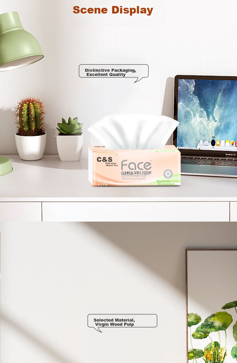 C&S Facial Tissues, Pink Face, 3-Ply, 100 Sheets, 8 Packs, PR250-48R/PR296 Single Pack 7