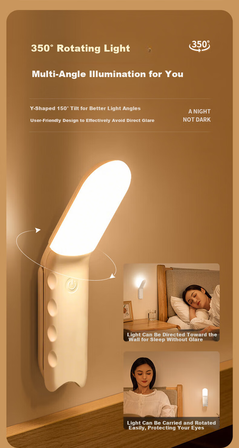 Jingqian Bedside Lamp Night Light Bedroom Sleep Nightlight Reading Desk Lamp Eye Protection Magnetic Wall-Mounted Dormitory Super Bright Study Light 8