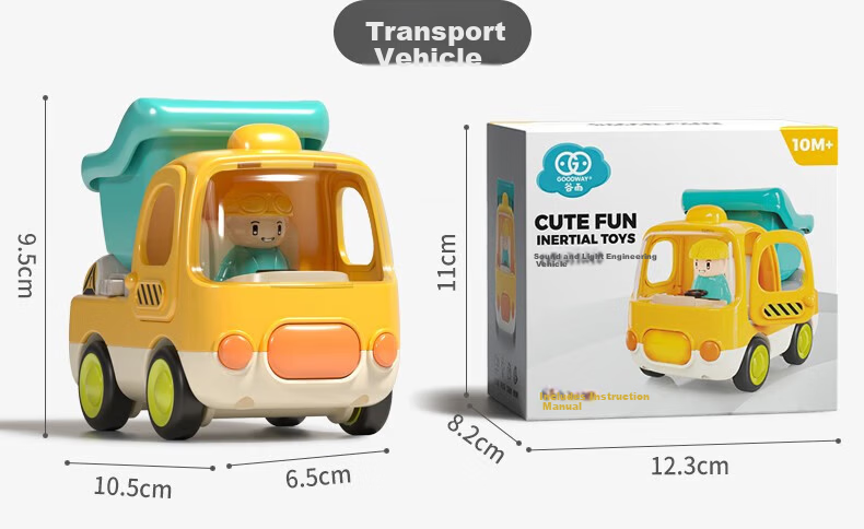 GOODWAY Children's Toy Car for Ages 1-3, Fire Truck Excavator with Inertia Sliding, Gentle on Hands, Gift Box Set, Birthday Present 18