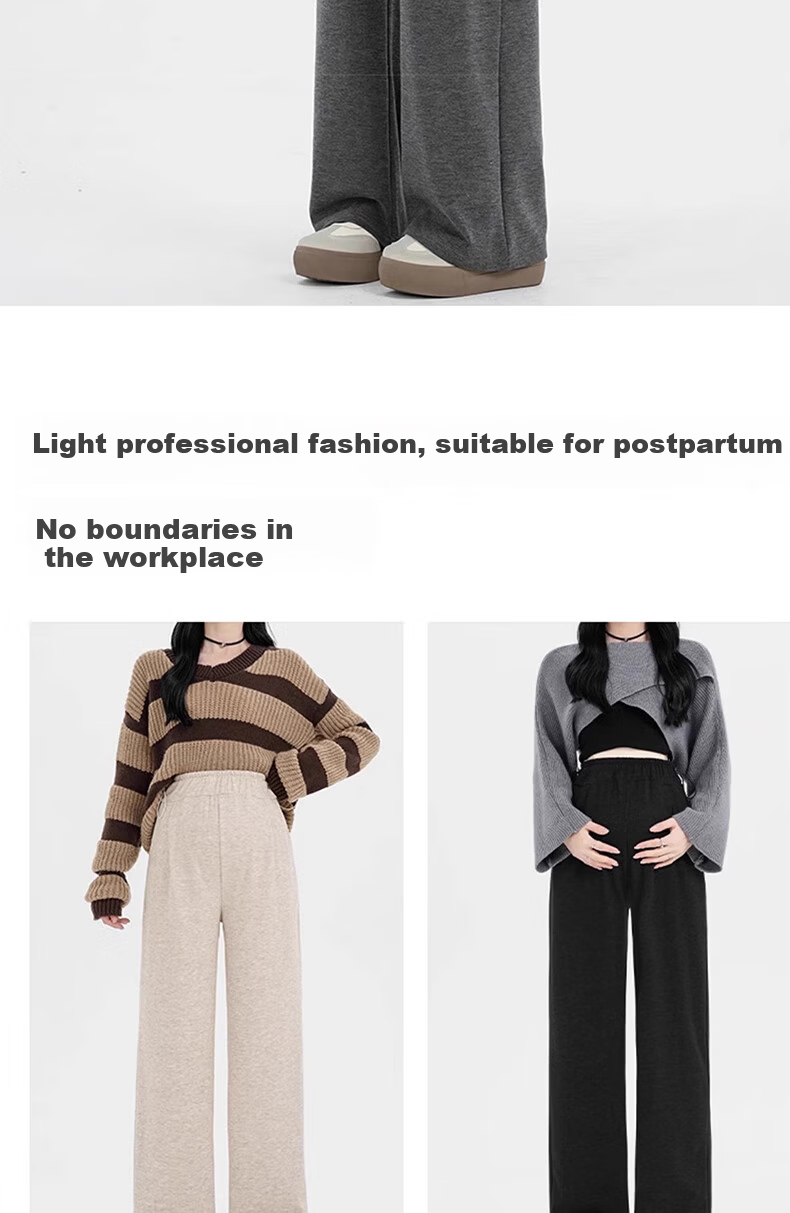 Sidoo Maternity Pants Spring Autumn Wide Leg Pants Non-Belly Support Fleece Lined Plus Size XL Oatmeal 9