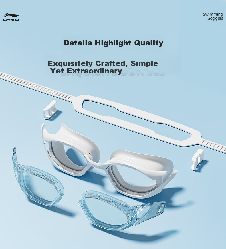 LI-NING Electroplated Waterproof Anti-Fog Swimming Goggles for Men and Women Adult HD Swimming Glasses and Swim Cap Professional Swimming Gear 7