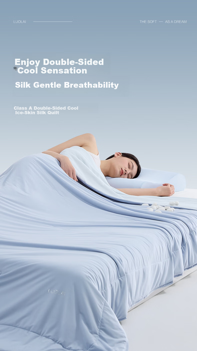 Luolai Home Textiles Cooling Silk Quilt Class A Antibacterial 100% Silk Air-Conditioning Quilt Washable 200*230 Blue 1