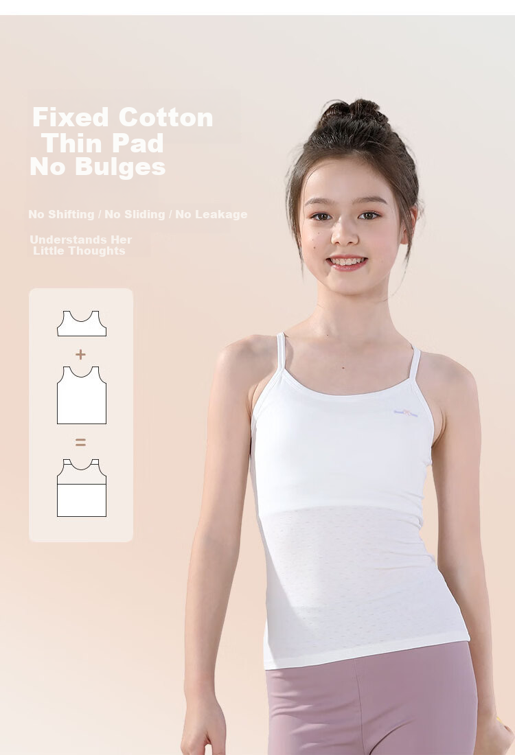 GUJIN 2-Pack Girls' Underwear Set Ages 8-13, Developmental Stage Girls' Bras, Elementary School Camisole Vest Stage 1 4
