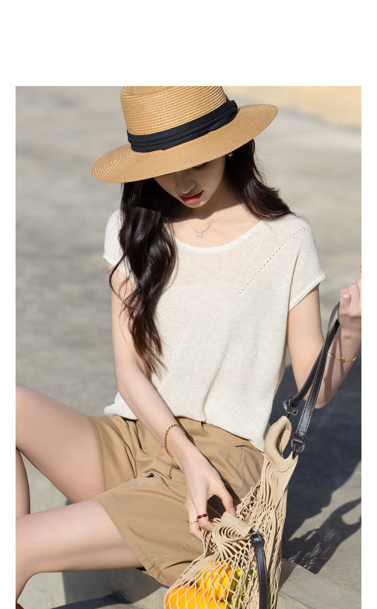 Demana [With Linen Lyocell] Summer Minimalist Round Neck Raglan Short Sleeve Buttoned Slim Knit Top for Women Premium Feel 11