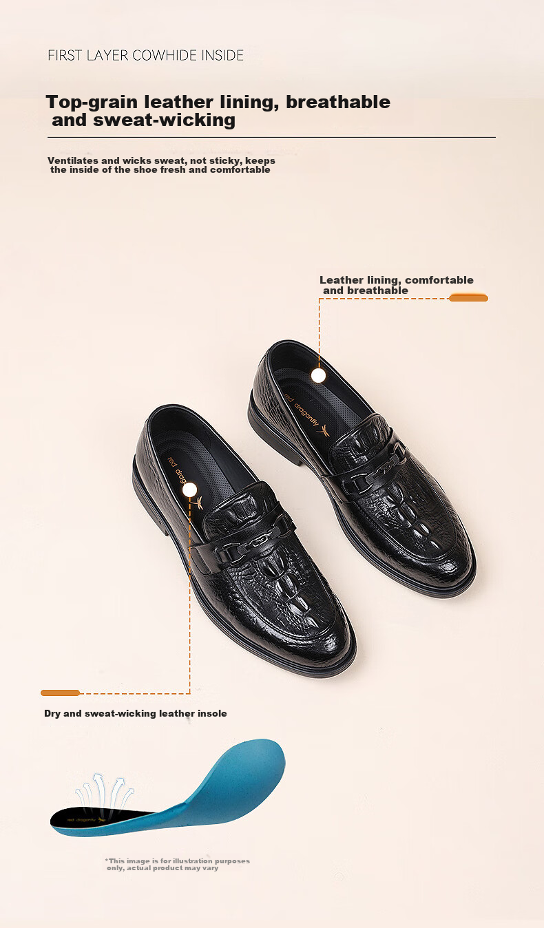 Hongqingting Men's Shoes, Business Casual Shoes, Slip-On High-End Shoes, Crocodile Pattern Cowhide Shoes for Men, WLA150552, Brown, Size 44 3