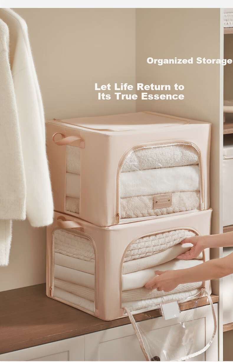 EACHY Clothes Storage Box Fabric Storage Container for Clothes Folding, Quilts, And Toys - 41L Almond Pink 19