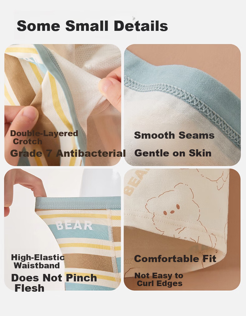 Mianqixiong Boys' Underwear, Children's Pure Cotton Class A Baby Mid to Big Kids Boxer Briefs, All-Cotton Boys' Shorts, Flat-Angle Bottom Pants 14