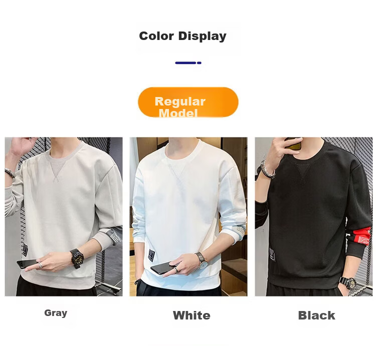 ROMON Men's Sweatshirt Spring and Autumn Long Sleeve T-Shirt Casual Round Neck White XL 2