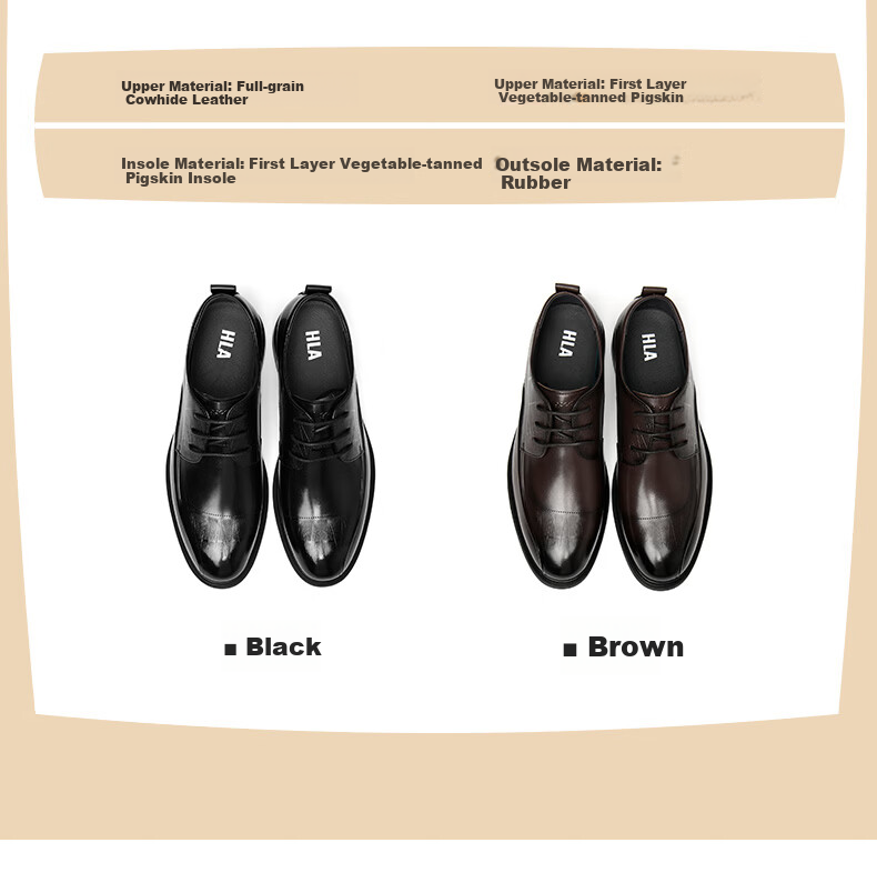 HLA Men's Classic Full-Grain Leather Formal Business Derby Shoes HAAPXM1FBA168 Black Size 43 7