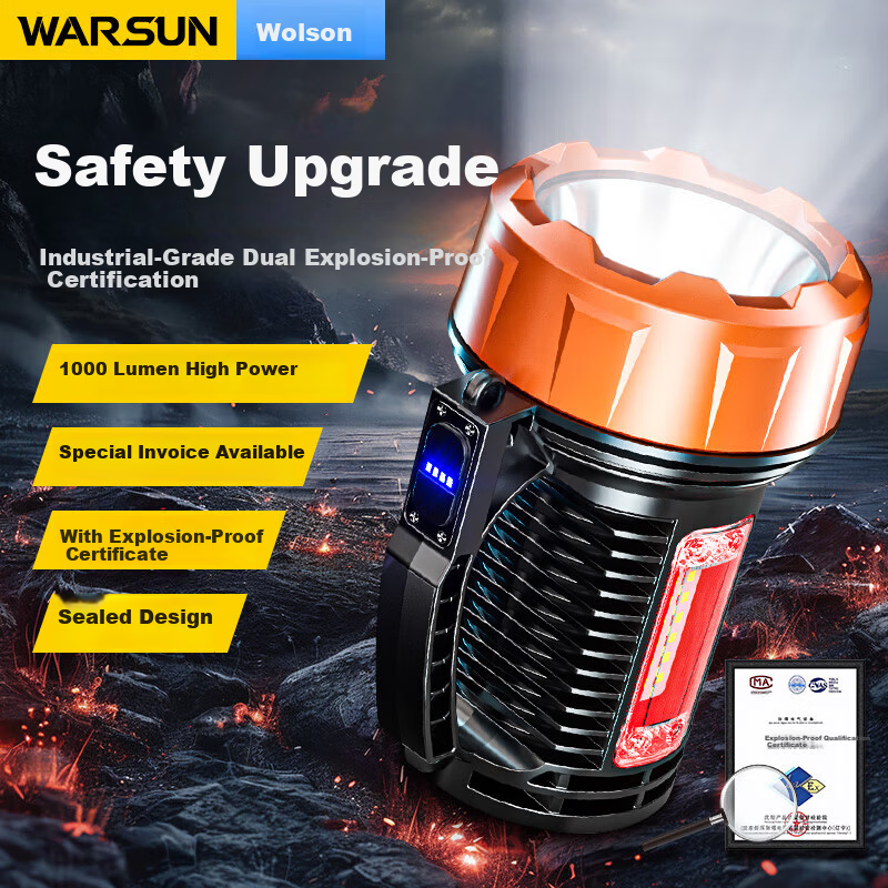 Warsun 9003 Dual Explosion-Proof LED Flashlight Rechargeable Military Ultra-Bright Patrol 5W 3.7V for Gas Stations and Chemical Use