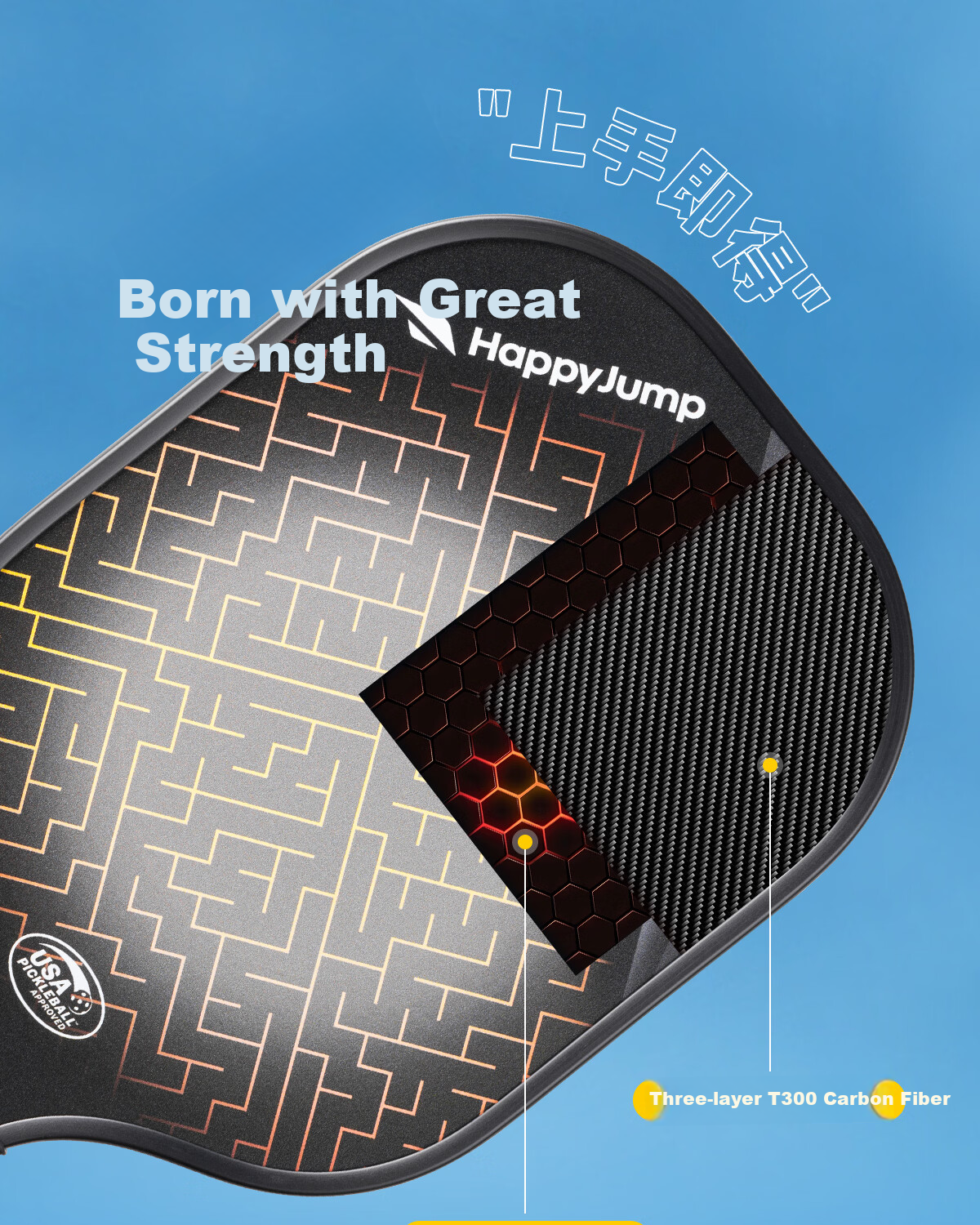 HiJump (Germany) Pickleball Paddle Set for Kids and Parents Beginner Entry-Level Carbon Fiber Paddle 16