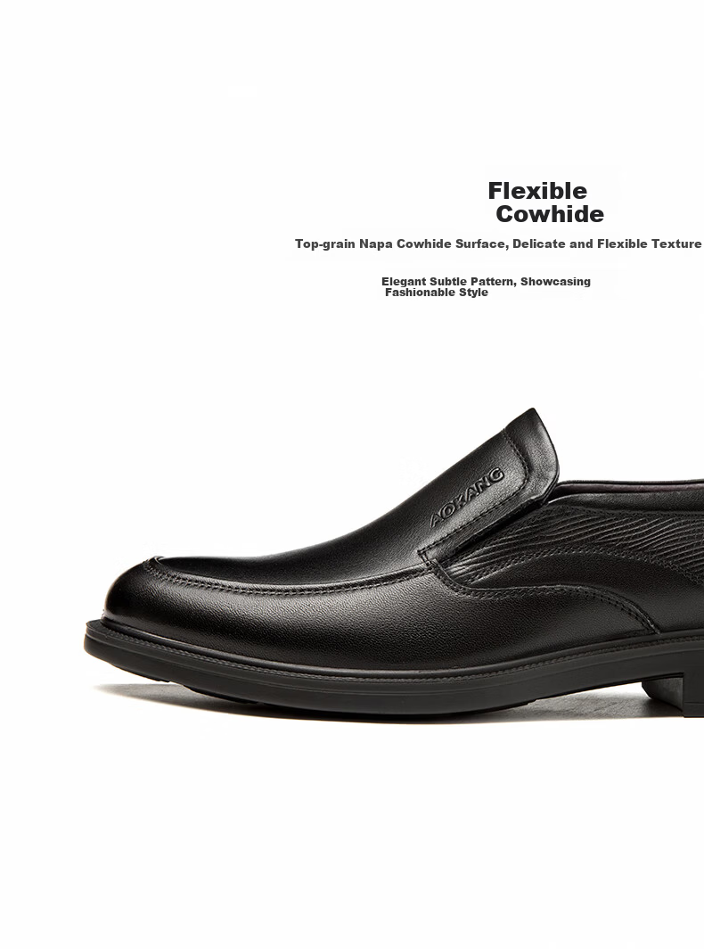 Aokang Men's Casual Business Leather Slip-On Comfortable Loafers Black Size 43 2