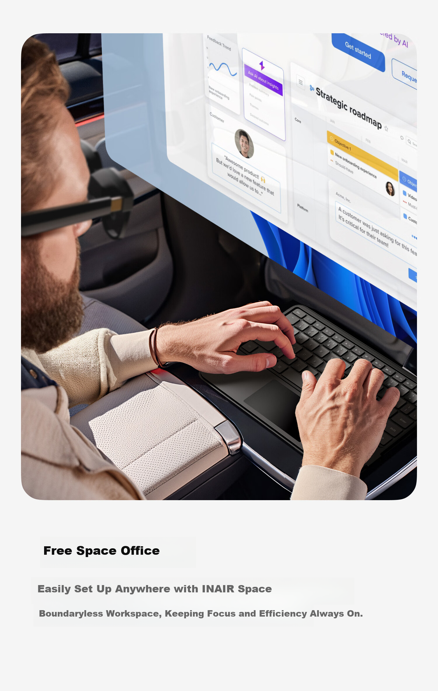 INAIR AI Spatial Computer Office Kit AR Glasses Smart Glasses Wireless PC Streaming 3DoF Spatial Hover (Anti-Dizziness) AI Spatial Computer Office Kit 11