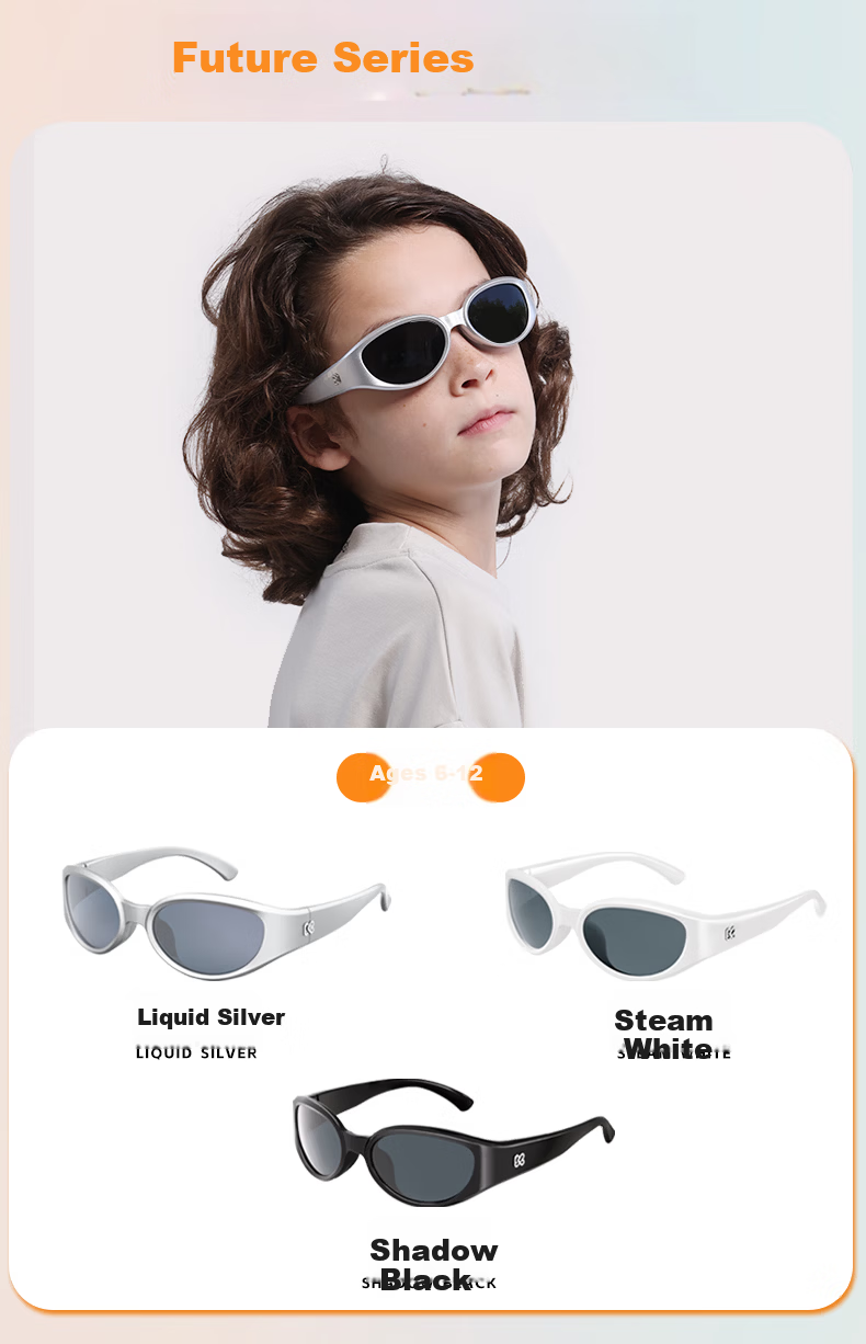 Kigo 2025 New Headband Polarized Kids Sunglasses Liquid Silver for Boys and Girls Age 6-12 14