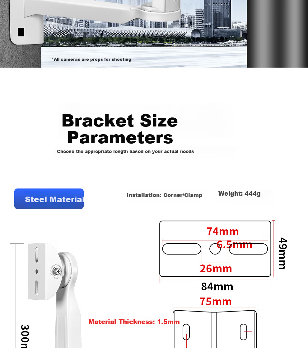 COMPCCTV Outdoor Surveillance Pole Mount Bracket for Security Cameras, Iron Clamp Holder for Utility Poles, Fence, Adjustable Goose Neck Joint, Wall Corner Installation Bracket 3
