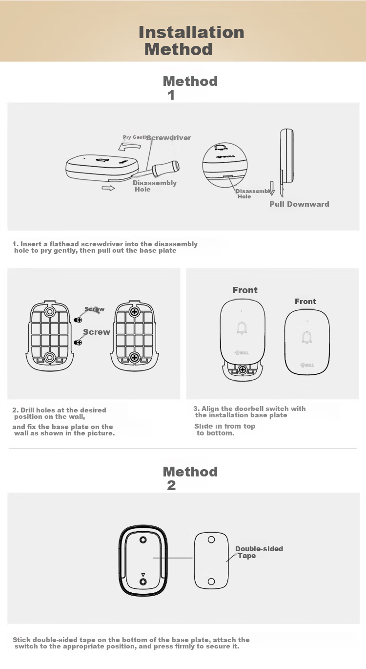 BULL Doorbell, Passive Wireless Doorbell, Wireless Remote Self-Powered Household Doorbell Switch Transmitter GWM03C 6