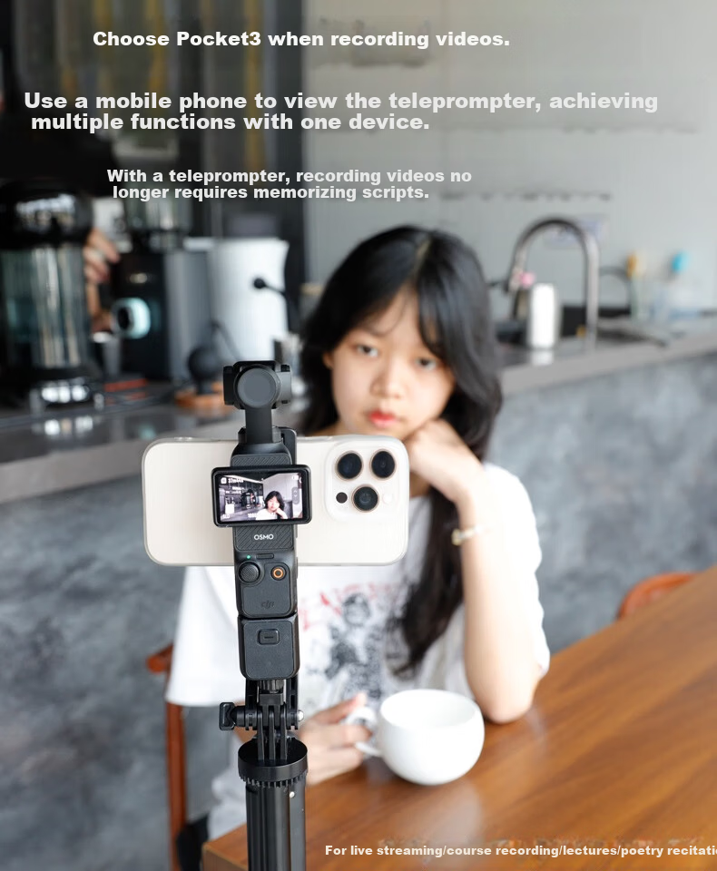 Qiye Extension Pole Selfie Stick Live Streaming Pole for DJI Pocket 3 And Pocket 4 Camera Accessories Tripod Stand Fill Light Phone Clamp 1.6 Meters 2